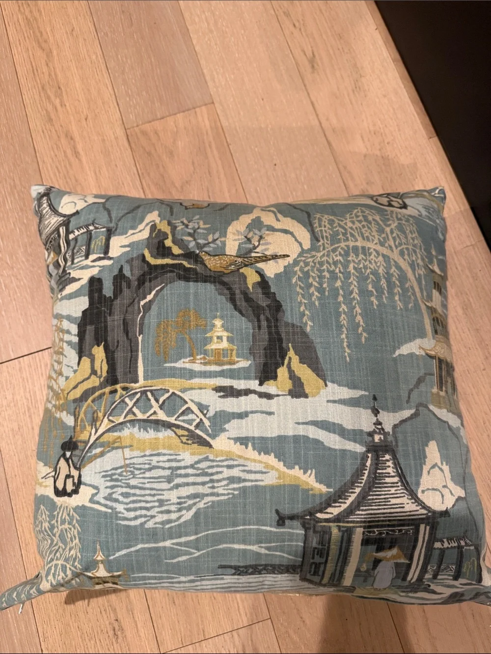 Scenic Blue and Gold Chinoiserie Accent Pillow - Picture 2 of 2